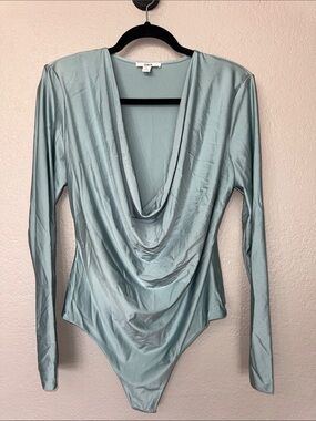 Bar III Cowl Neck Long-Sleeve Bodysuit - Sage Green